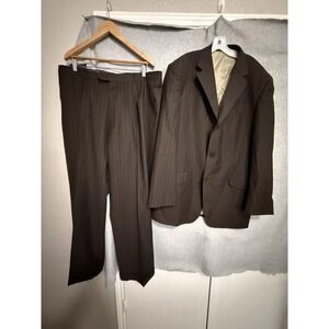 Steve Harvey Suit Mens 48L 42x32 Brown Wool Stripe 2 Piece Jacket Pants Big Tall